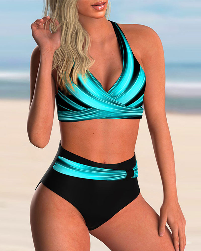 Liliana - Conjunto de bikini con escote cruzado y estampado