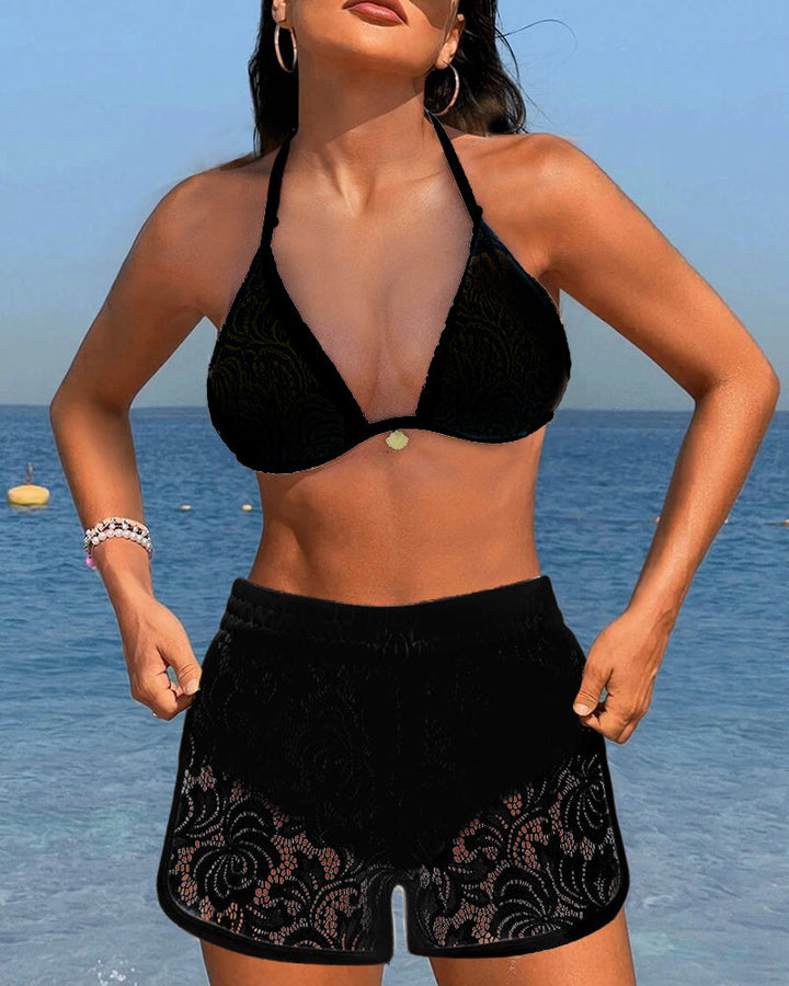 Martina - Elegante conjunto de bikini de encaje en un solo color