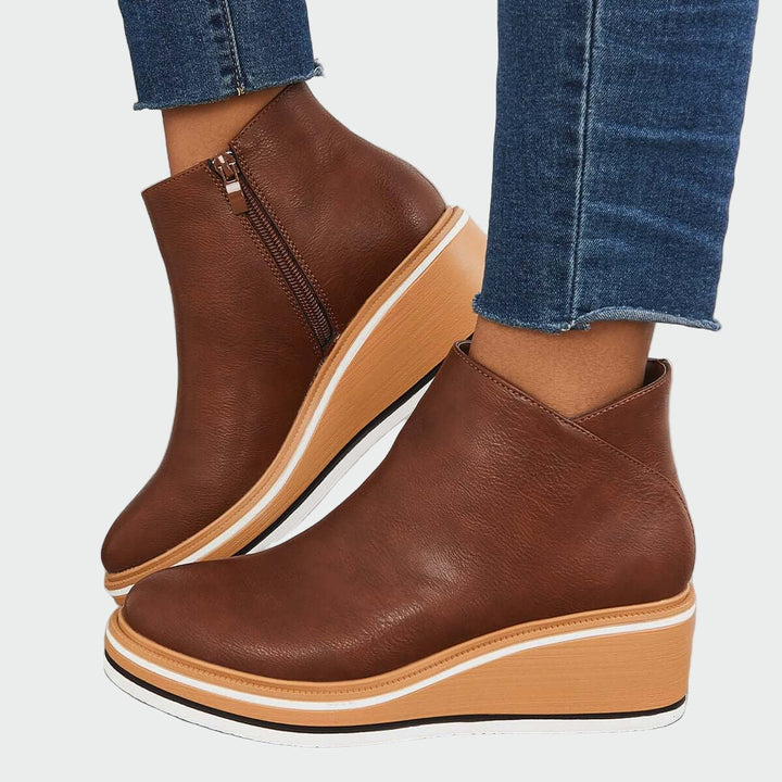 Rebeca - Botines de Cuero Ortopédicos Negros con Cuña