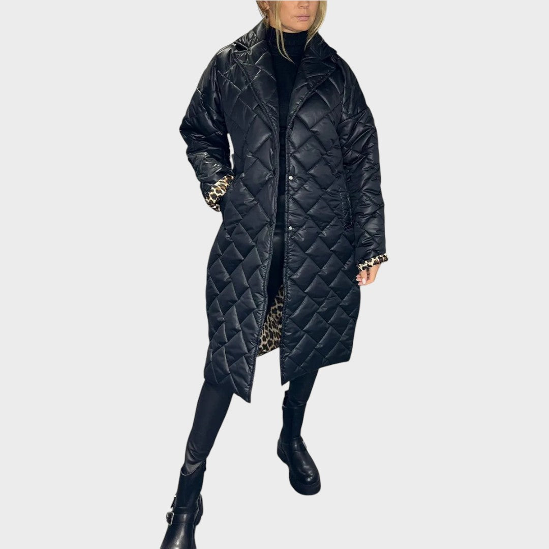 Ofira |  Abrigo Reversible Acolchado Con Forro De Leopardo