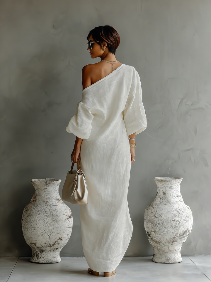 Vestido color marfil sin hombros