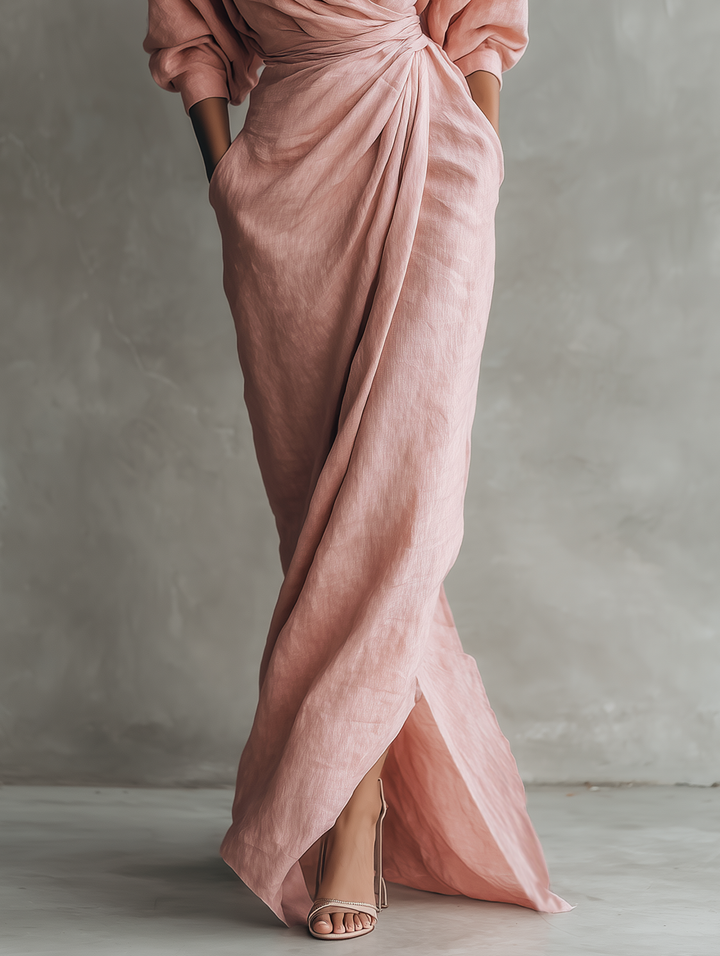 Vestido Maxi de Lino con Escote en V