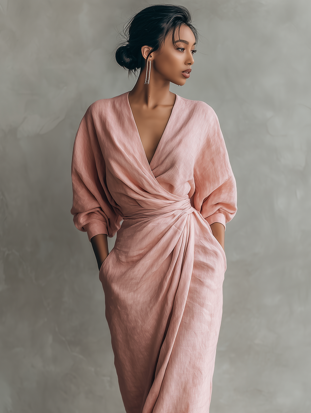 Vestido Maxi de Lino con Escote en V