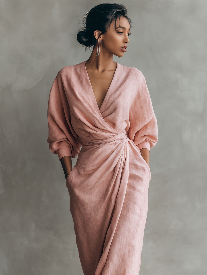 Vestido Maxi de Lino con Escote en V