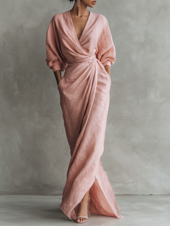 Vestido Maxi de Lino con Escote en V