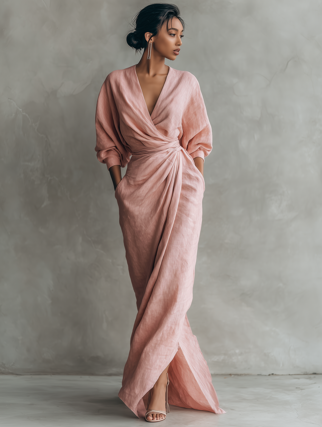 Vestido Maxi de Lino con Escote en V