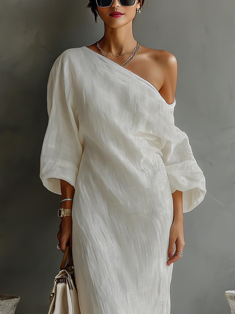 Vestido color marfil sin hombros