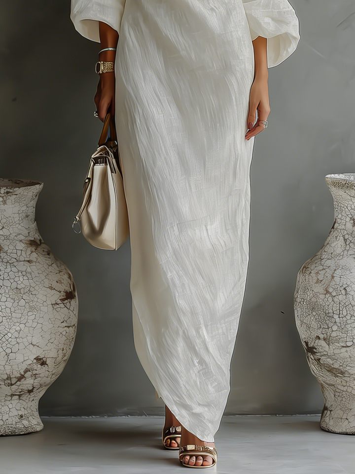 Vestido color marfil sin hombros