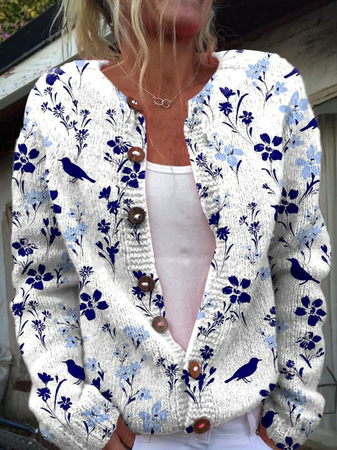 Cárdigan Vintage con Estampado de Arte Floral
