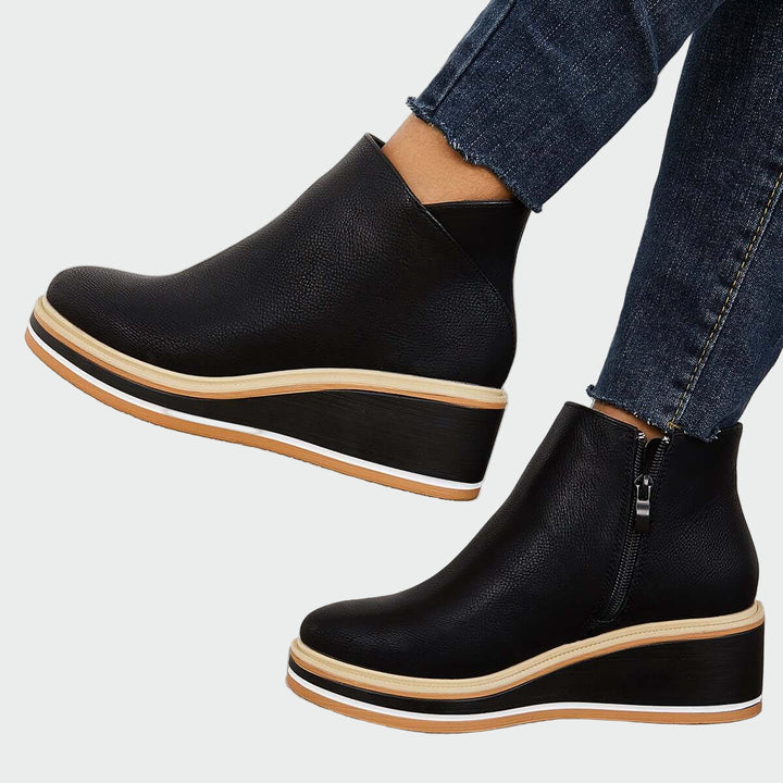 Rebeca - Botines de Cuero Ortopédicos Negros con Cuña