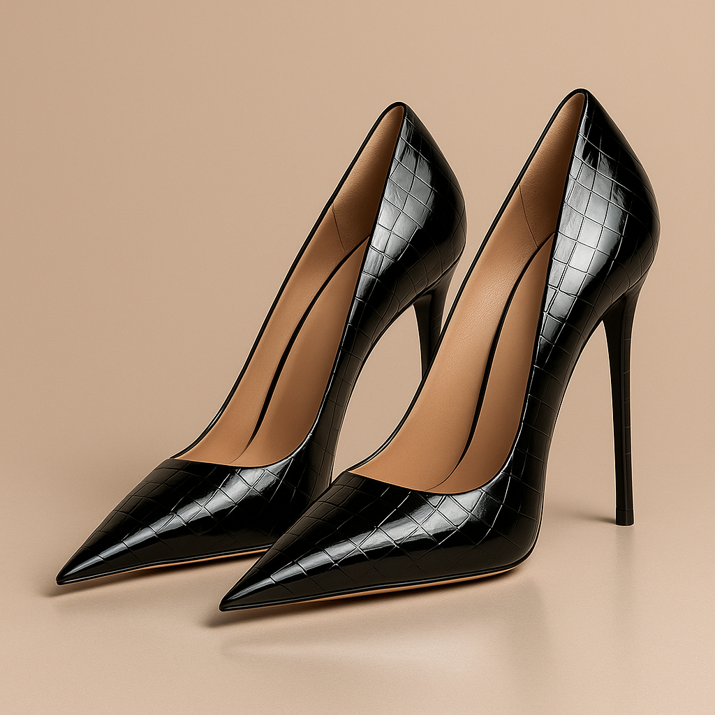 Noir Éclat™ – Tacones de Cocodrilo Esculpidos