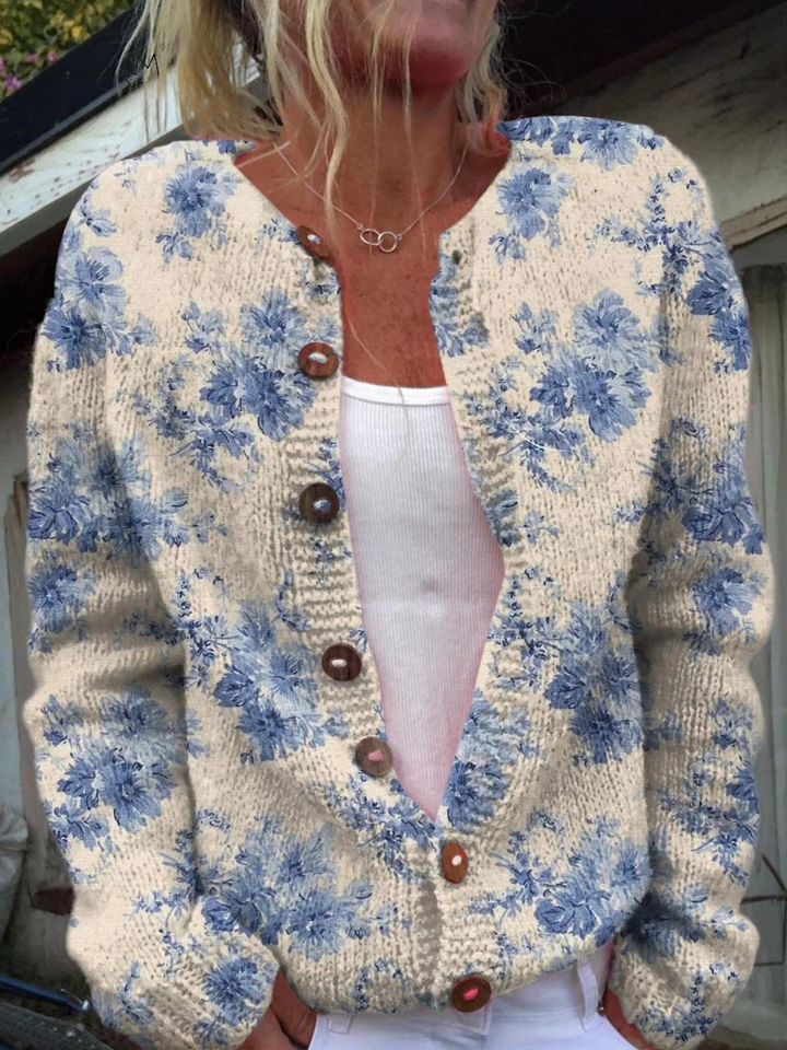 Cárdigan de Botones con Estampado Floral