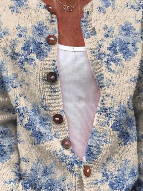 Cárdigan de Botones con Estampado Floral