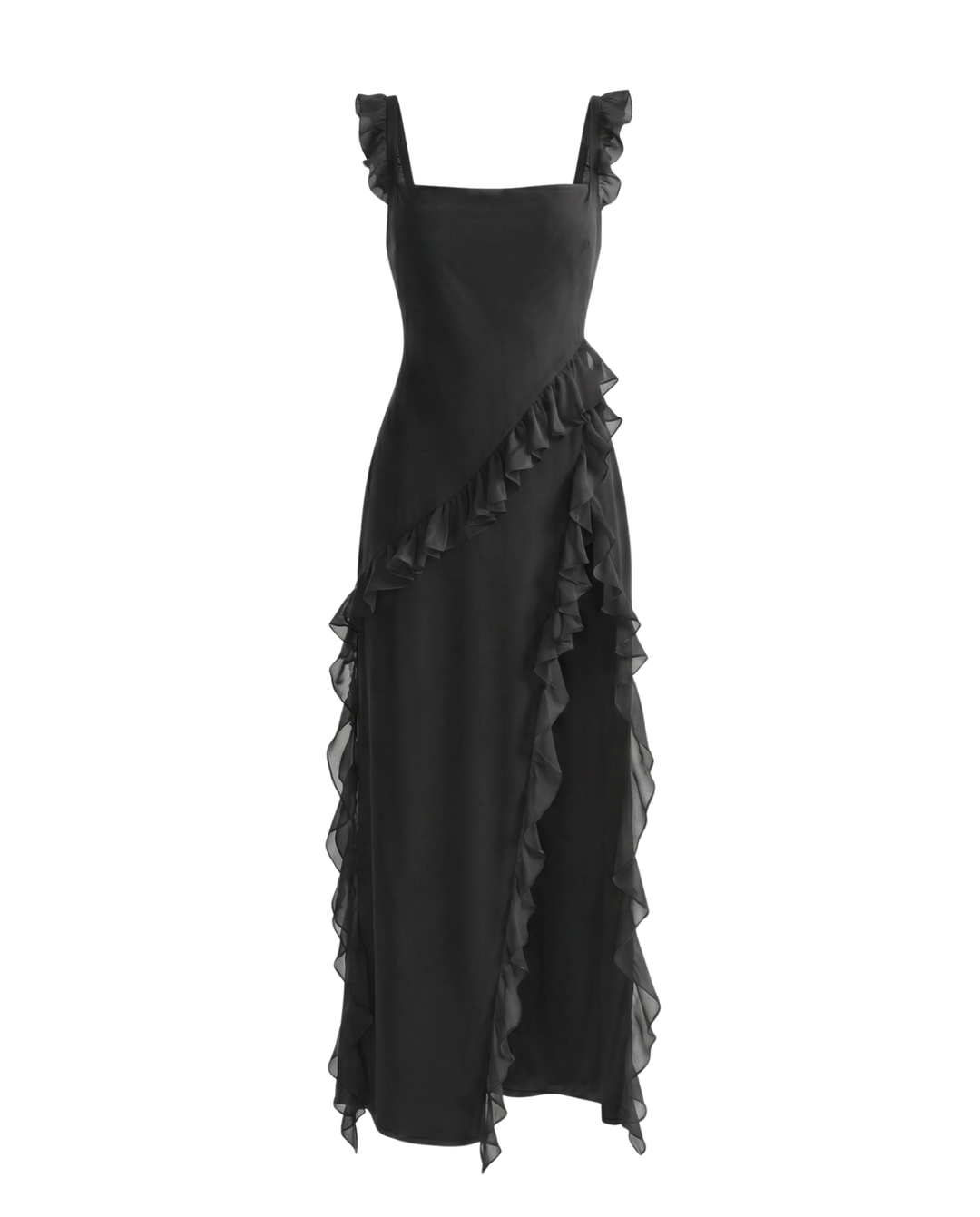 Vestido Maxi con Abertura y Volantes