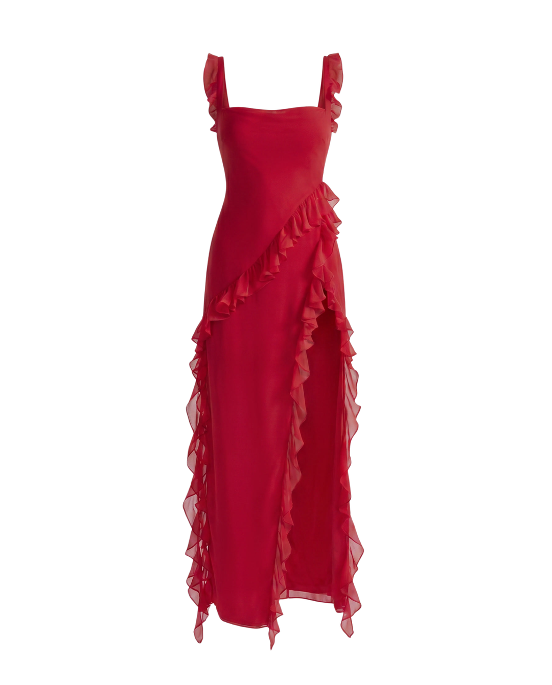 Vestido Maxi con Abertura y Volantes