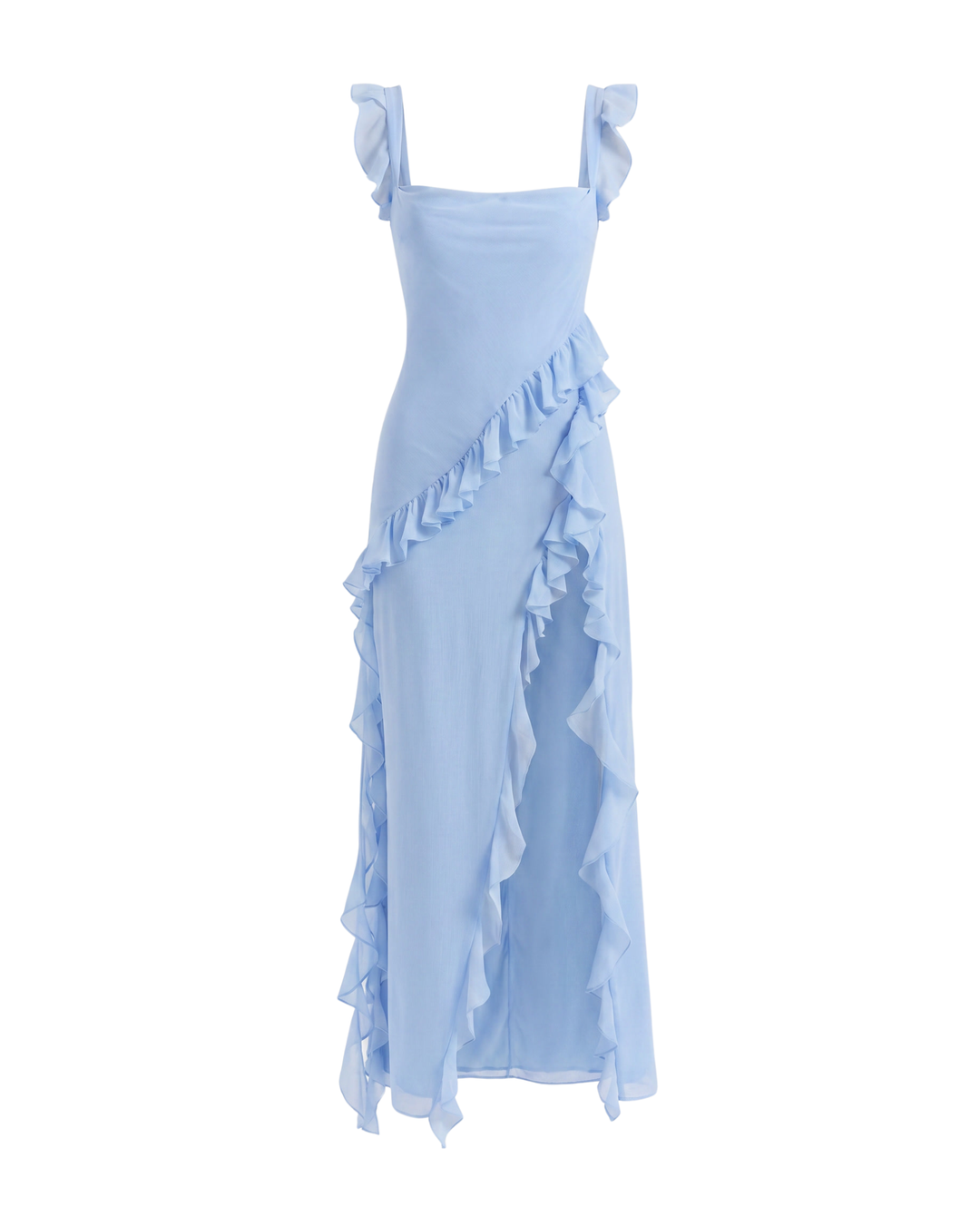 Vestido Maxi con Abertura y Volantes