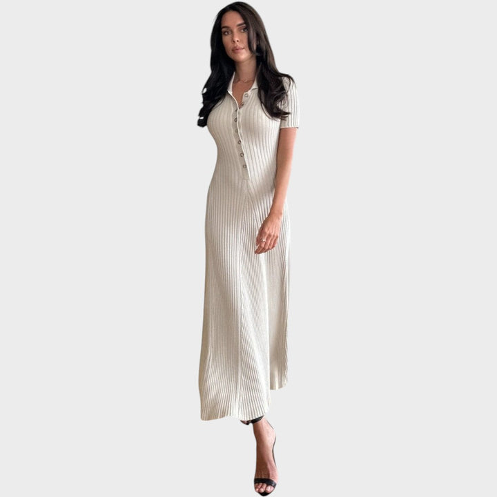 Lídia – Vestido de Malla con Decote en V y Botones