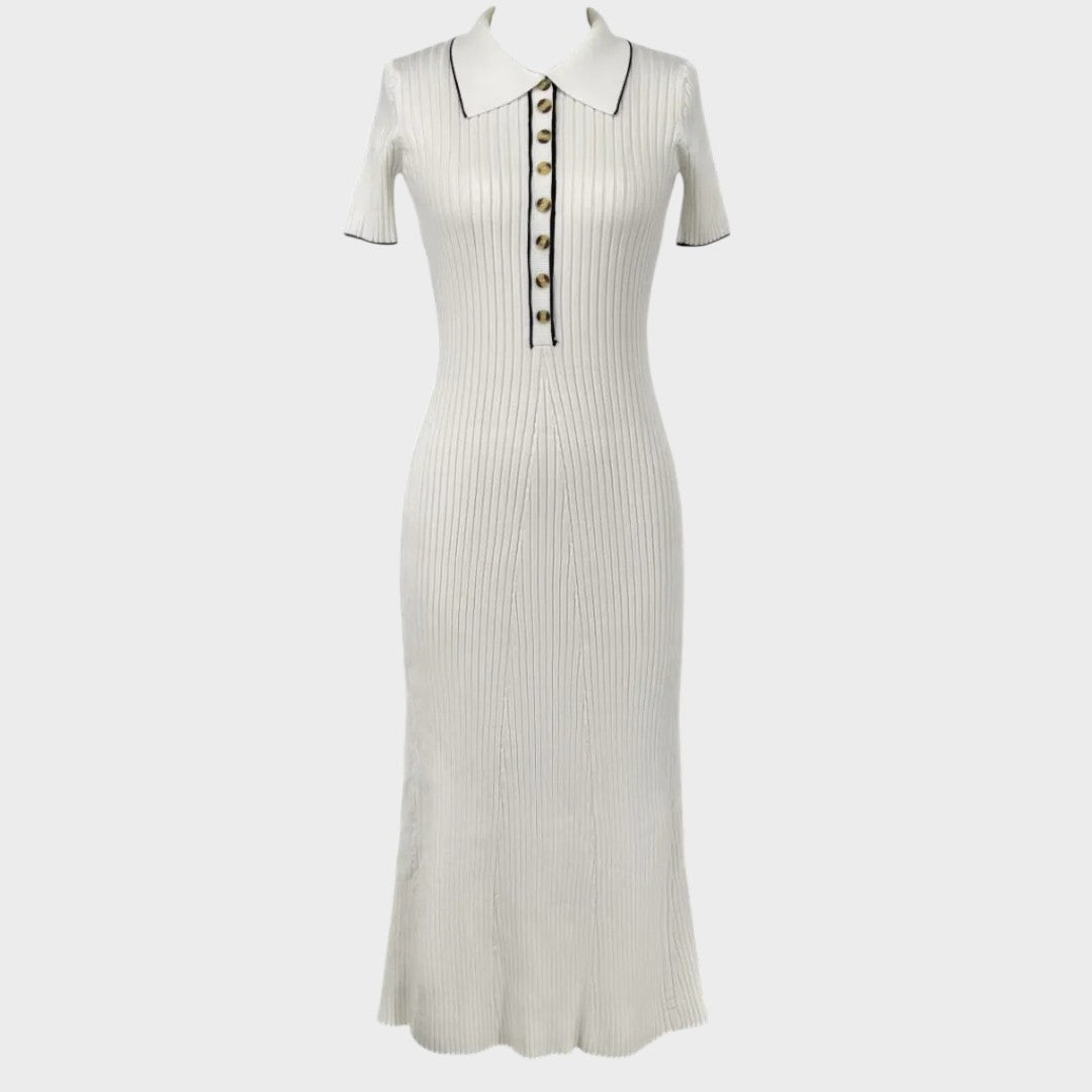 Lídia – Vestido de Malla con Decote en V y Botones