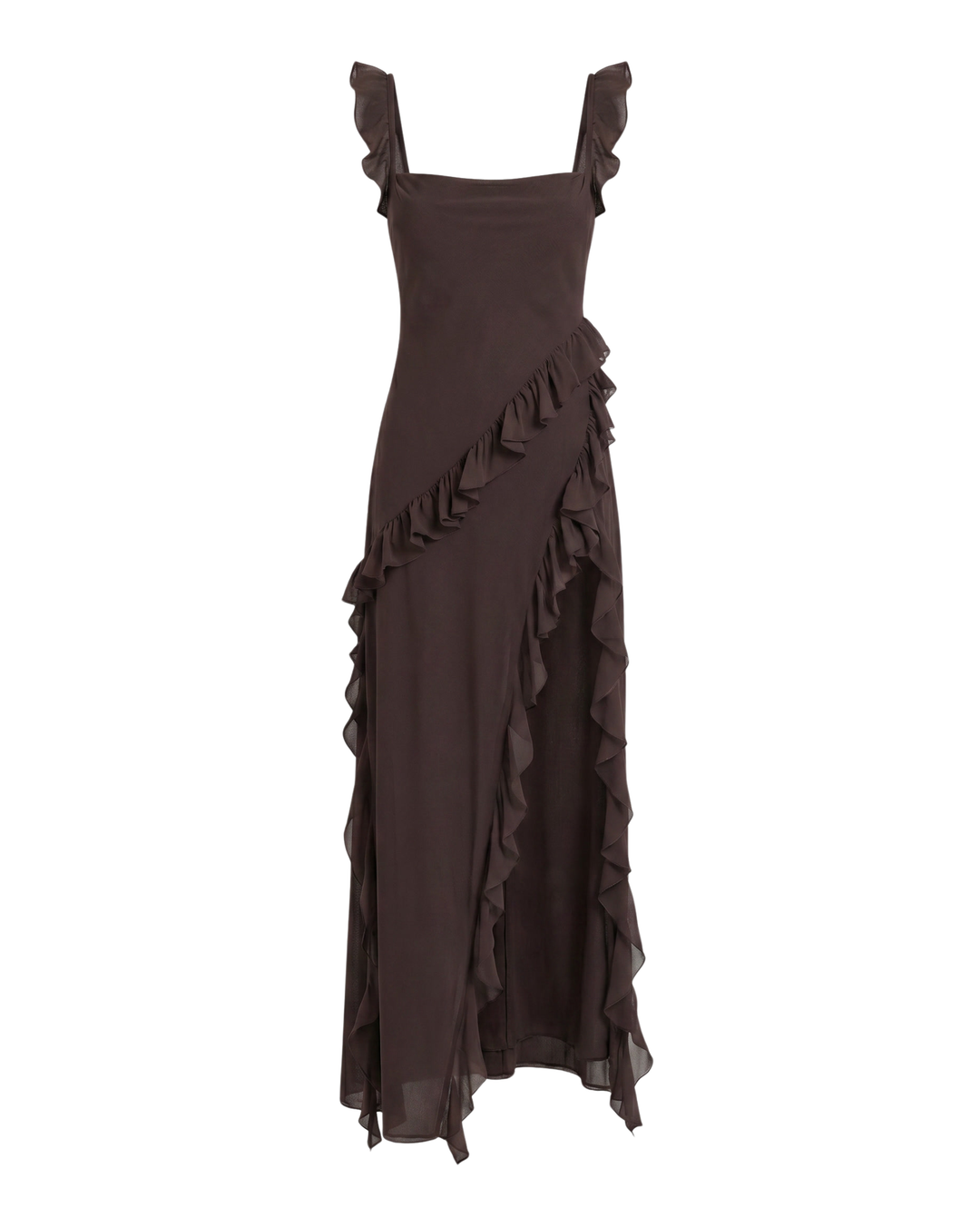 Vestido Maxi con Abertura y Volantes