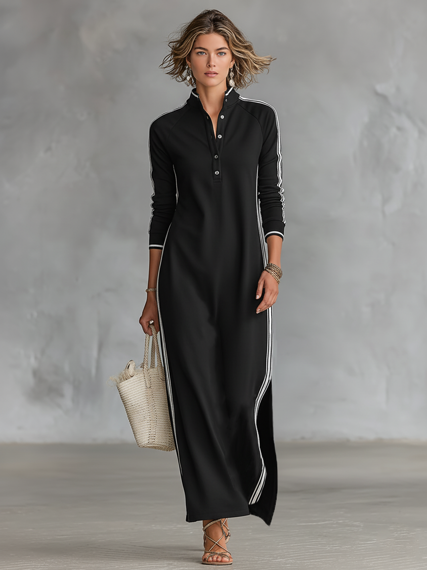 Vestido Maxi de Sudadera con Cuello de Botón