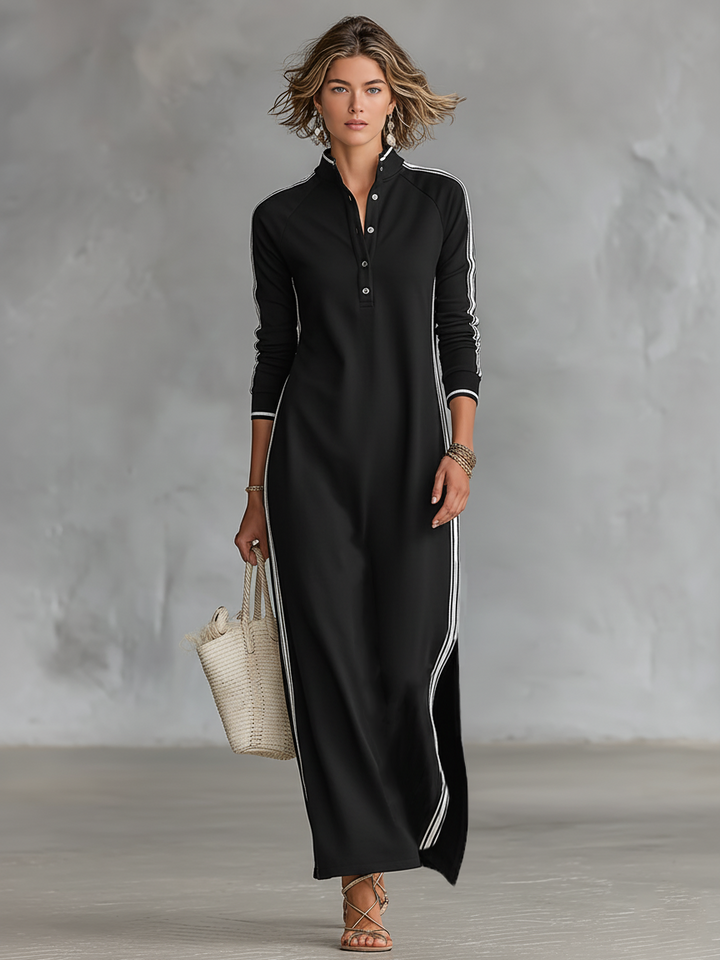 Vestido Maxi de Sudadera con Cuello de Botón
