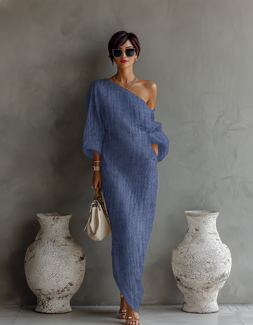 Vestido color marfil sin hombros