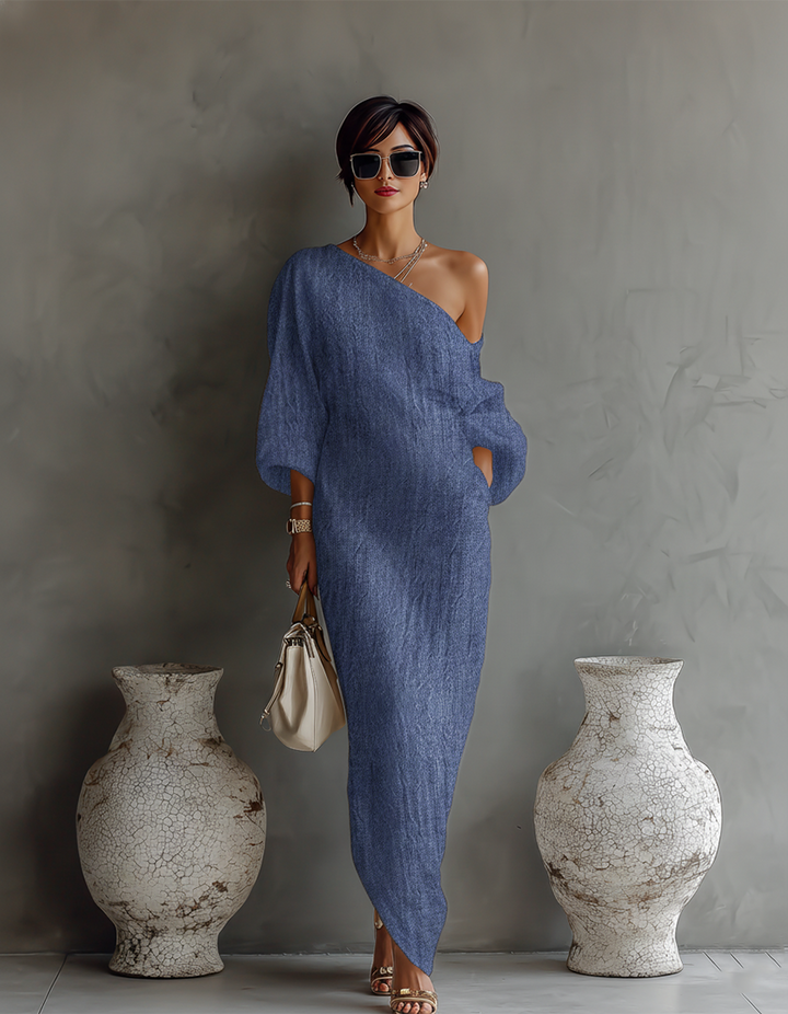 Vestido color marfil sin hombros