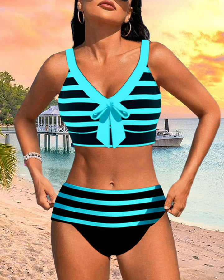 Lucía - Bikini a Rayas de Cintura Alta