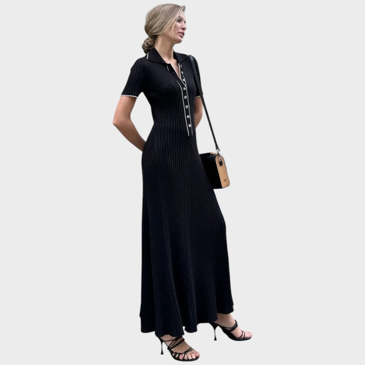 Lídia – Vestido de Malla con Decote en V y Botones
