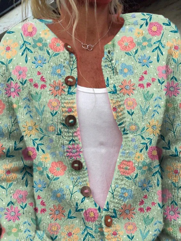 Cárdigan de Botones con Estampado de Flores