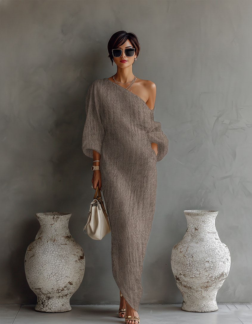 Vestido color marfil sin hombros