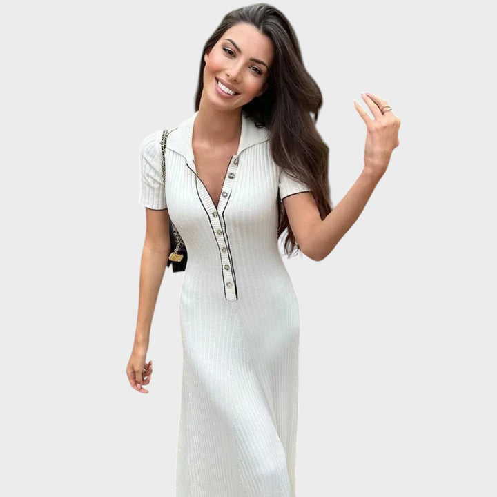 Lídia – Vestido de Malla con Decote en V y Botones
