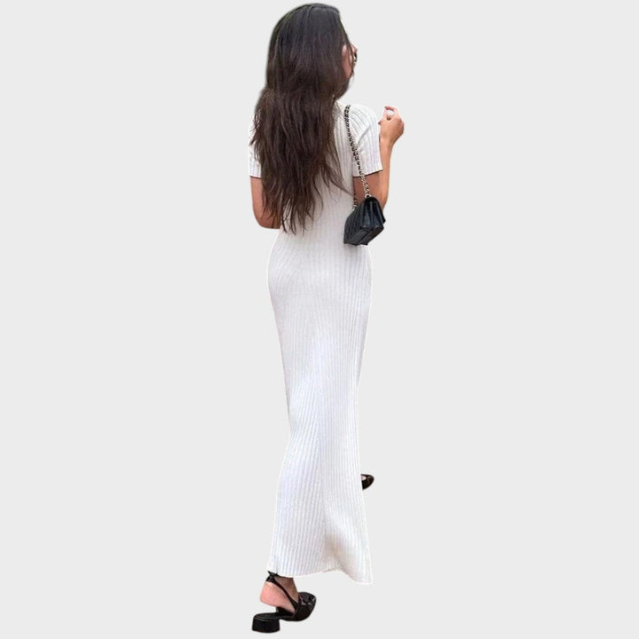 Lídia – Vestido de Malla con Decote en V y Botones