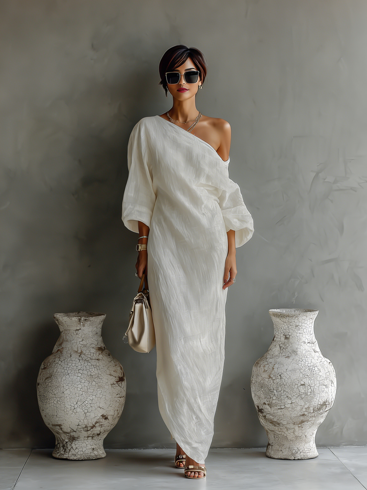 Vestido color marfil sin hombros
