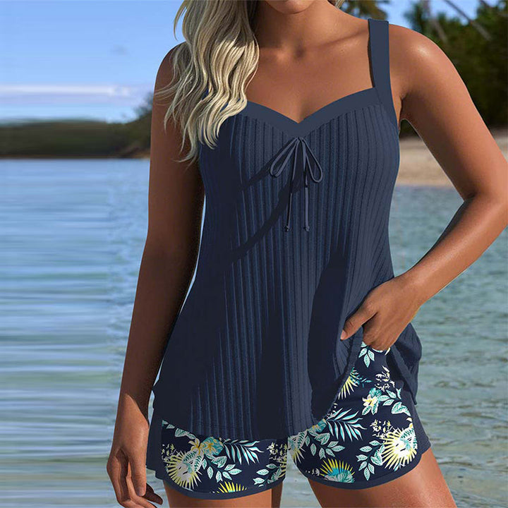 Marina - Tankini a Rayas con Pantalones Cortos de Playa de Dos Piezas