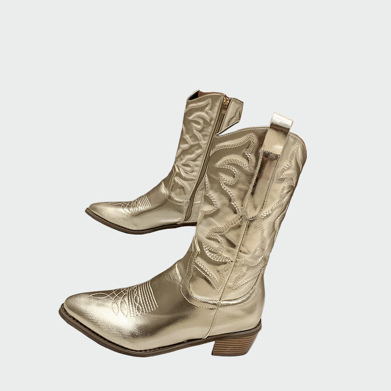 Estrella - Botines De Cowboy Metálicos En Rosa Con Bordado