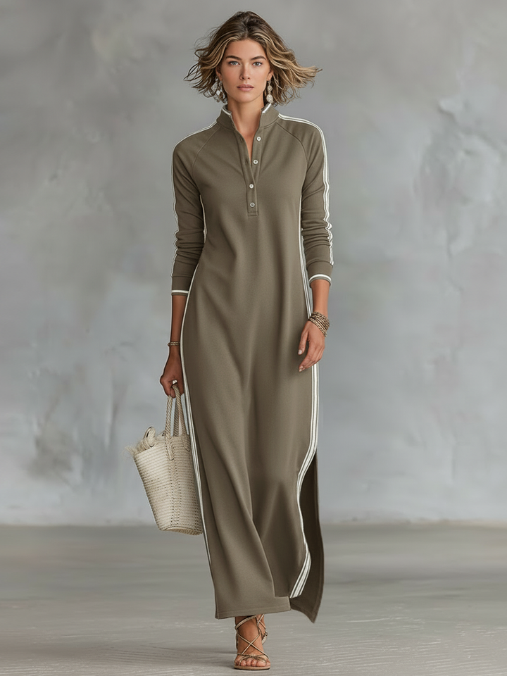Vestido Maxi de Sudadera con Cuello de Botón