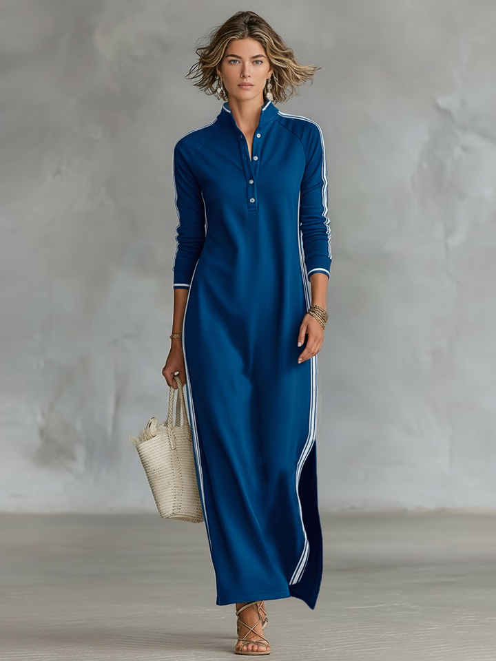 Vestido Maxi de Sudadera con Cuello de Botón