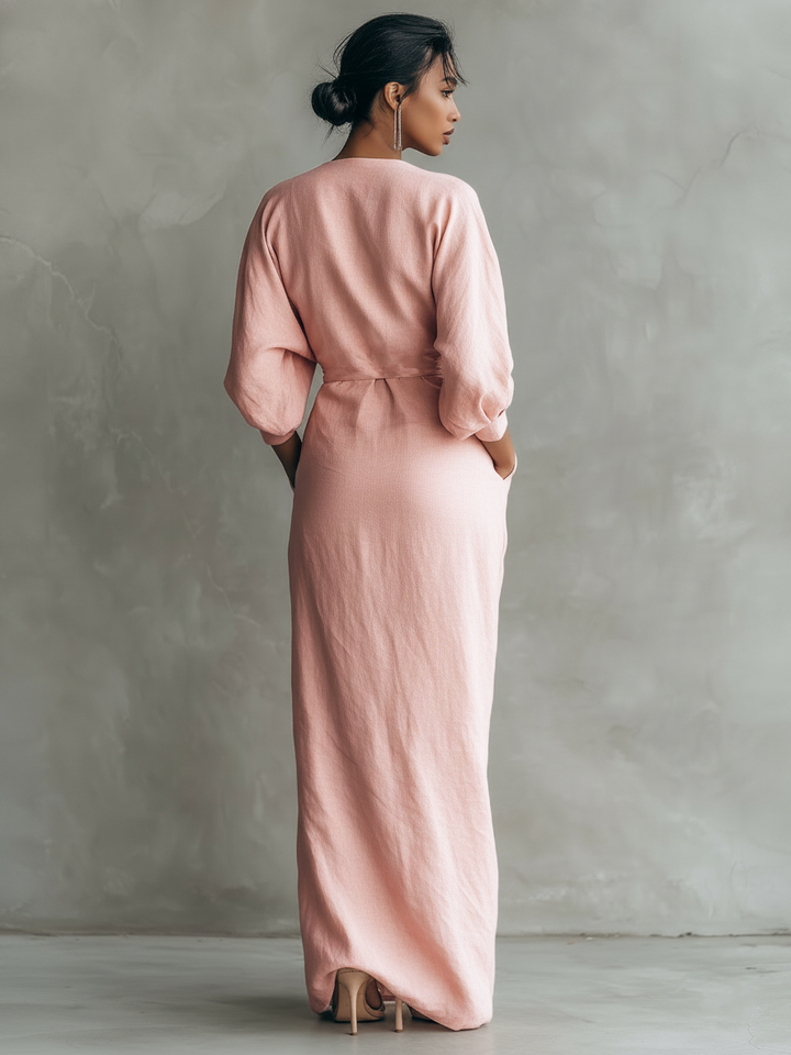 Vestido Maxi de Lino con Escote en V
