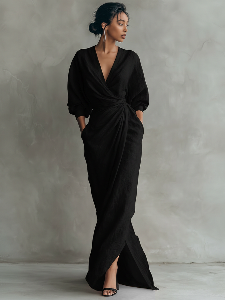 Vestido Maxi de Lino con Escote en V