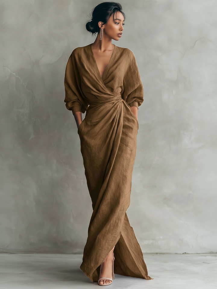 Vestido Maxi de Lino con Escote en V