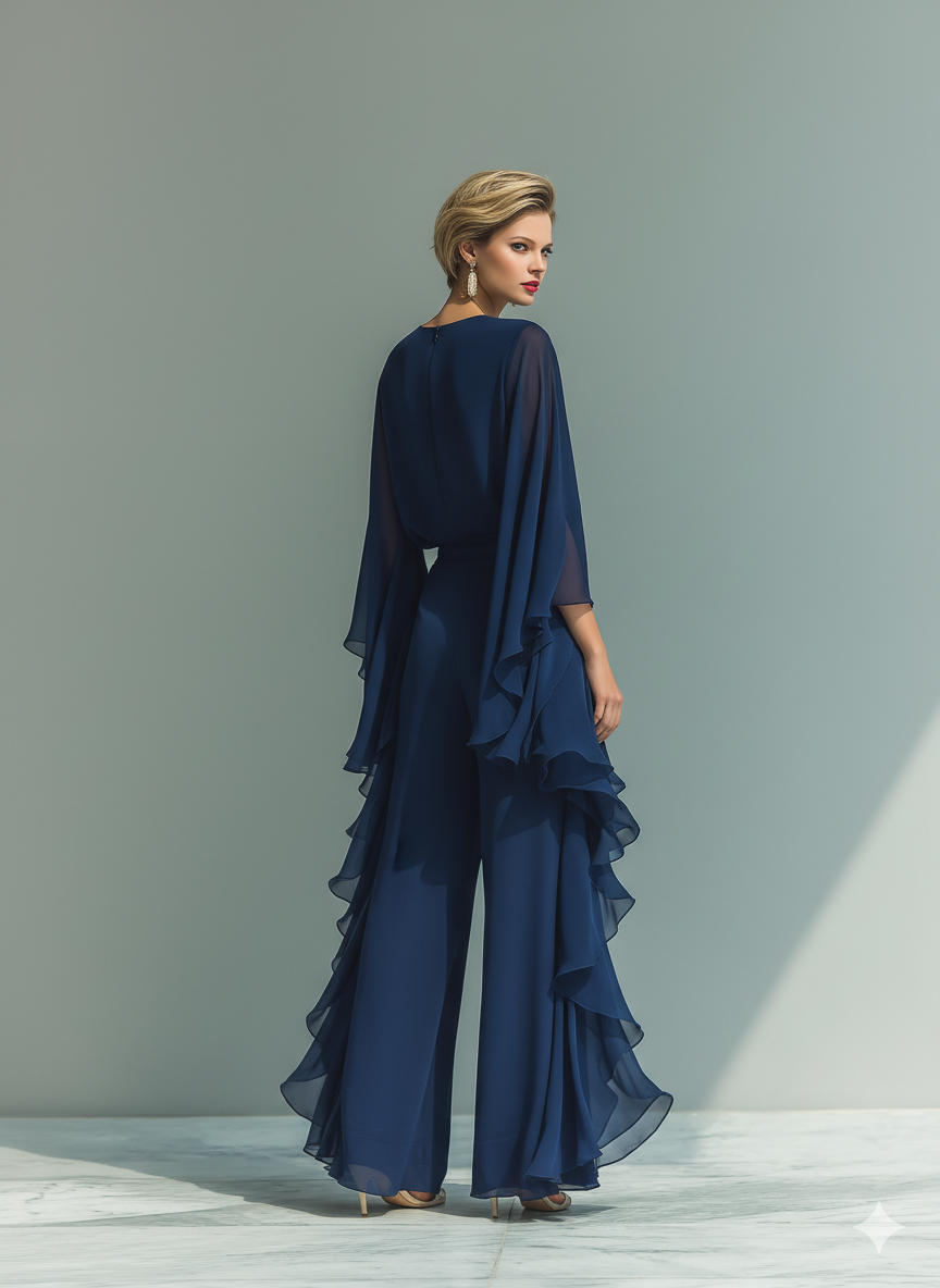 Conjunto de Chifón Azul Marino con Volantes