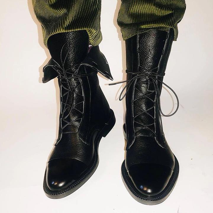 Gabriela - Botas De Cuero Sintético Negro De Alta Calidad