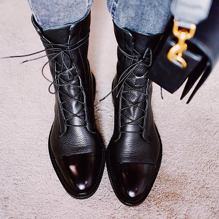 Gabriela - Botas De Cuero Sintético Negro De Alta Calidad