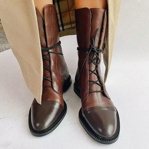 Gabriela - Botas De Cuero Sintético Negro De Alta Calidad