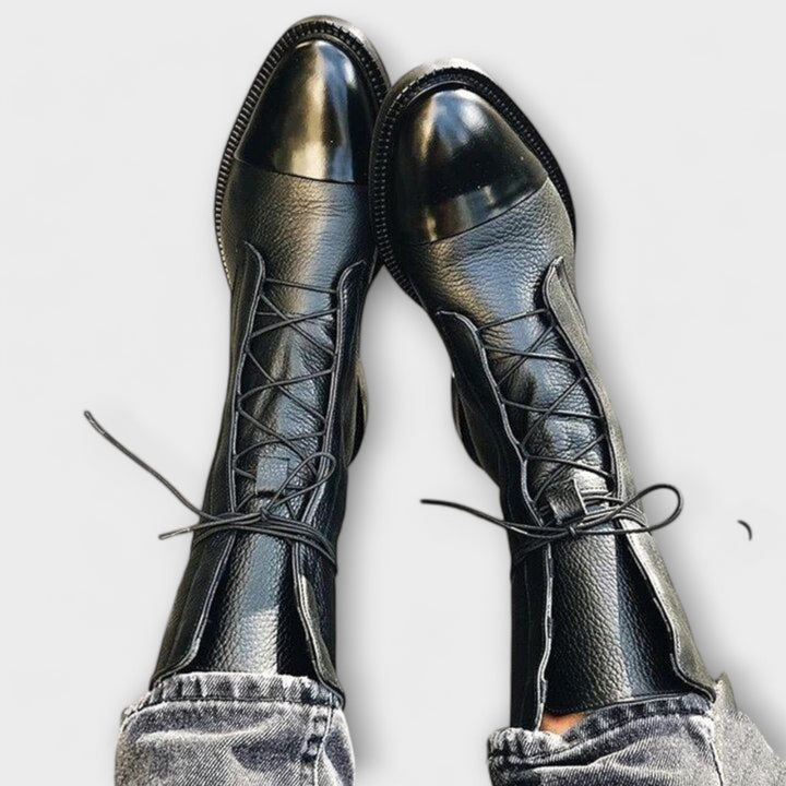 Gabriela - Botas De Cuero Sintético Negro De Alta Calidad