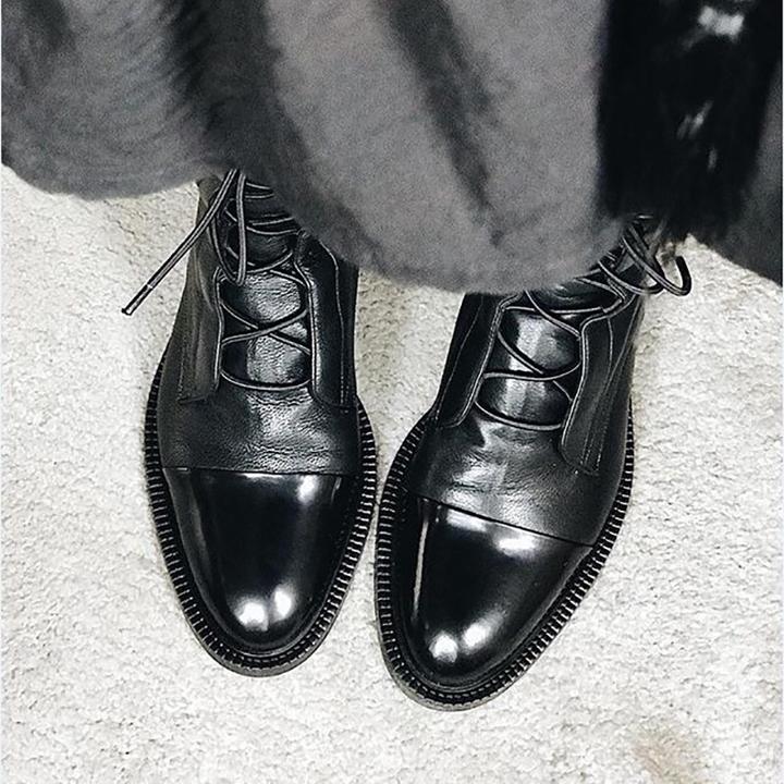 Gabriela - Botas De Cuero Sintético Negro De Alta Calidad