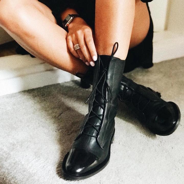Gabriela - Botas De Cuero Sintético Negro De Alta Calidad
