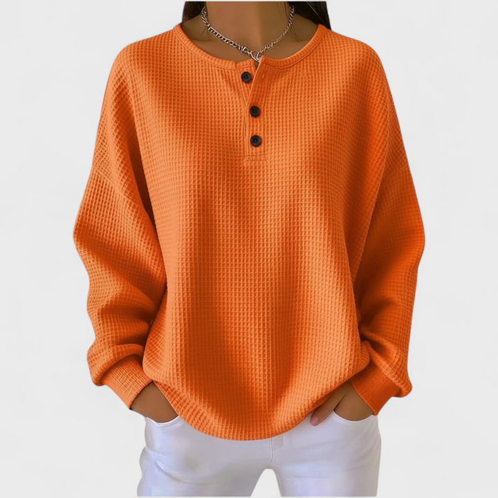 Carmen - Suéter naranja de suave punto de waffle