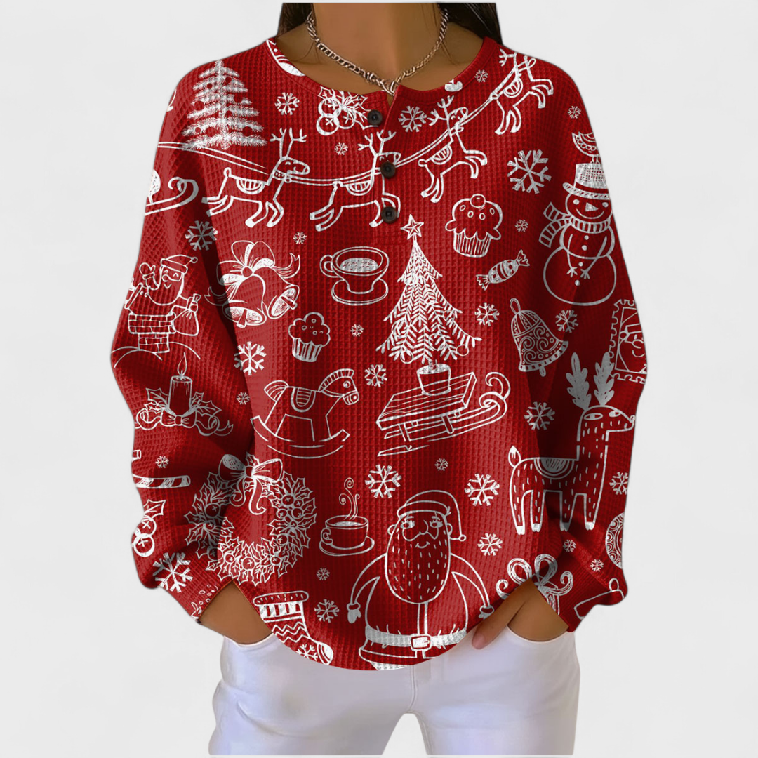 Karla - Suéter rojo con patrón navideño nórdico
